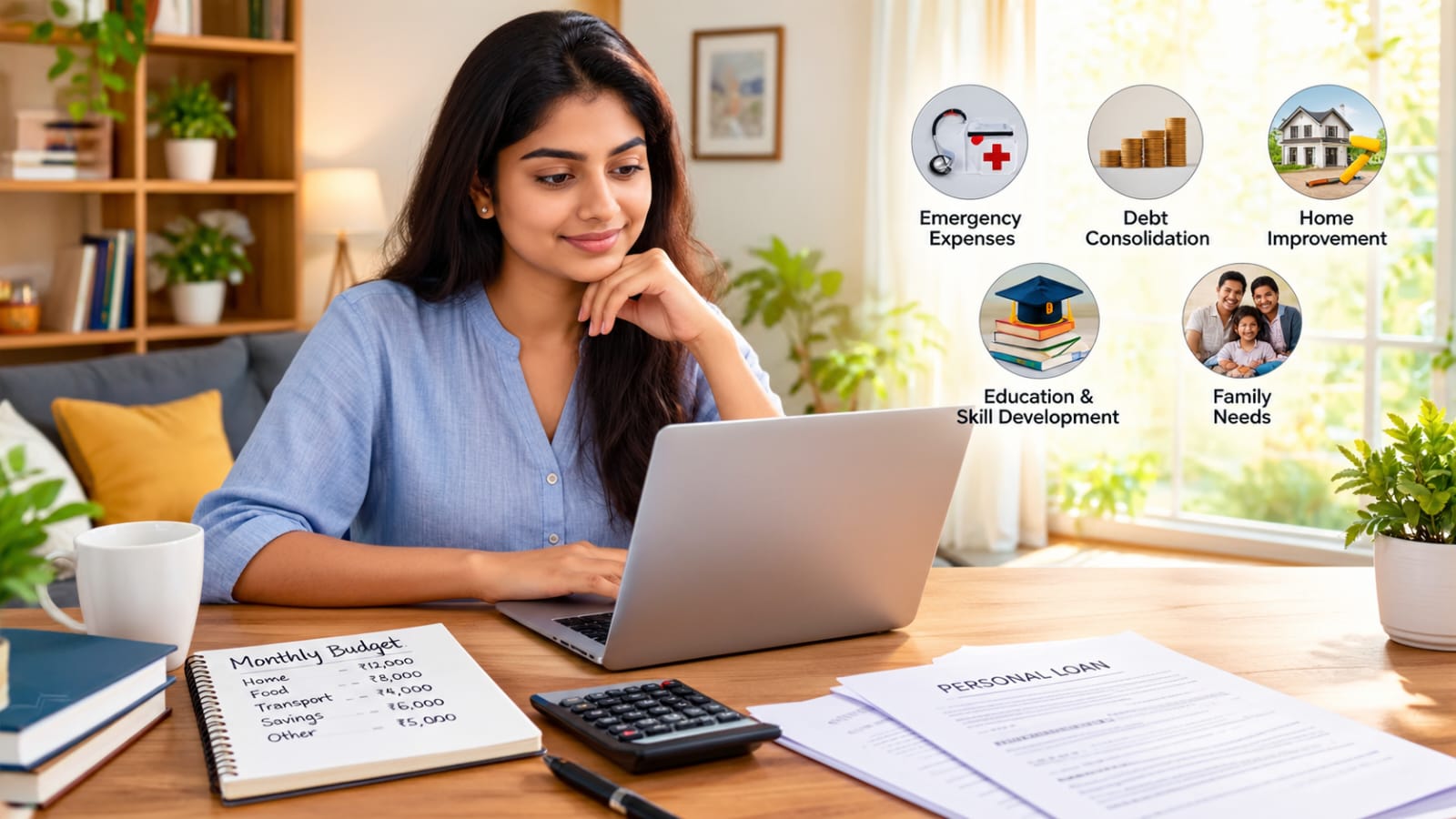 Person reviewing a personal loan repayment plan on a laptop and phone before borrowing money.